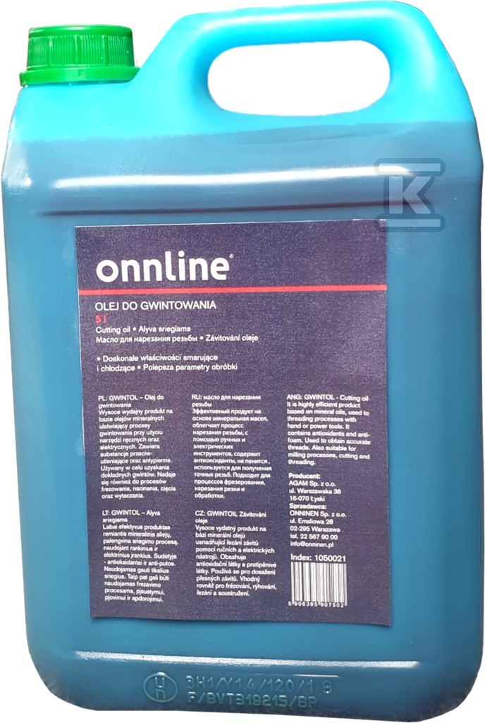 Olej Onnline do gwintowania w kanistrze 5L