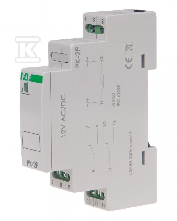 Przekaźnik elektromagnetyczny PK-2P 12V AC/DC, styk: 2P I=2x8A, 1 moduł