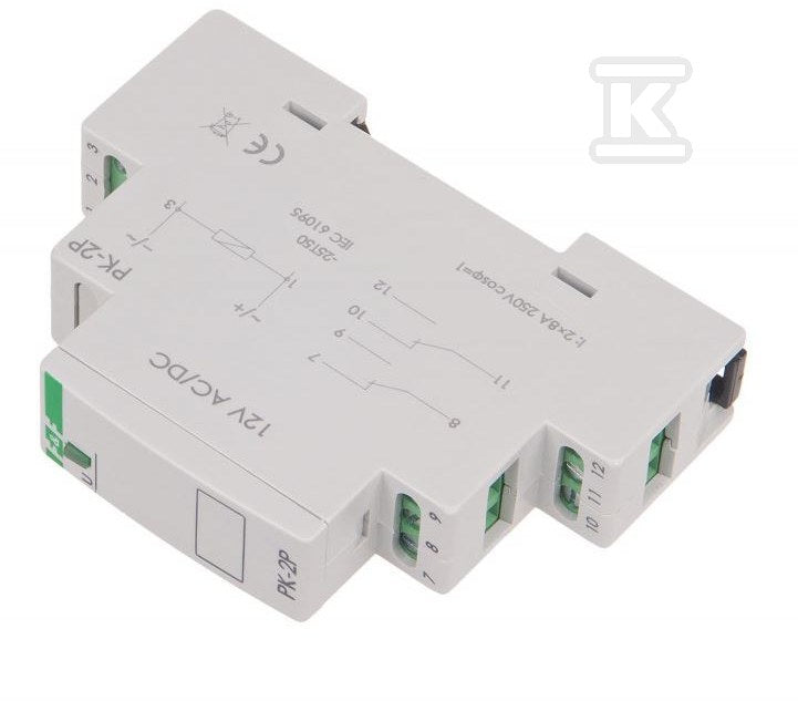 Przekaźnik elektromagnetyczny PK-2P 12V AC/DC, styk: 2P I=2x8A, 1 moduł