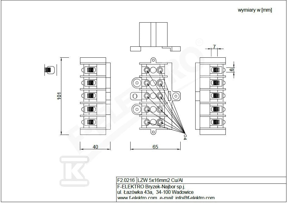 Listwa zaciskowa LZW 5x16mm2 Cu/Al.