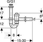 Odcinający umywalkowy zestaw odpływowy, biały R 1 1/2"x50mm