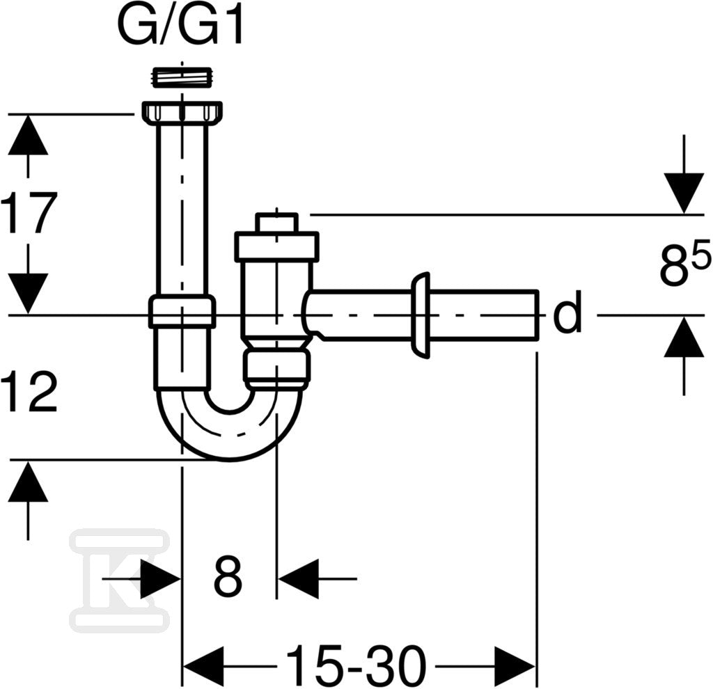 Odcinający umywalkowy zestaw odpływowy, biały R 1 1/2"x50mm