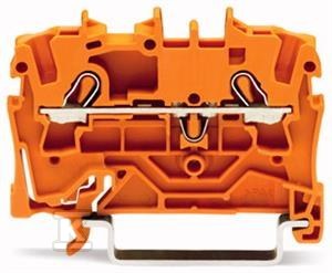 Złączka 2-przewodowa przelotowa 2,5 mm do zastosowań Ex e II opis z boku i na środku na szynę TS 35 x 15 i 35 x 7,5 Push-in CAGE CLAMP 2,50 mm pomarańczowa
