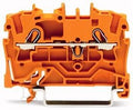 Złączka 2-przewodowa przelotowa 2,5 mm do zastosowań Ex e II opis z boku i na środku na szynę TS 35 x 15 i 35 x 7,5 Push-in CAGE CLAMP 2,50 mm pomarańczowa