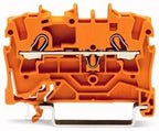Złączka 2-przewodowa przelotowa 2,5 mm do zastosowań Ex e II opis z boku i na środku na szynę TS 35 x 15 i 35 x 7,5 Push-in CAGE CLAMP 2,50 mm pomarańczowa