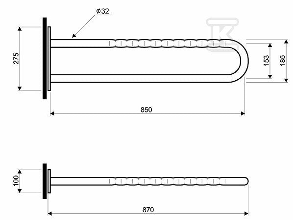 Poręcz WC ścienna Lehnen Funktion łukowa stała 850 mm, falista