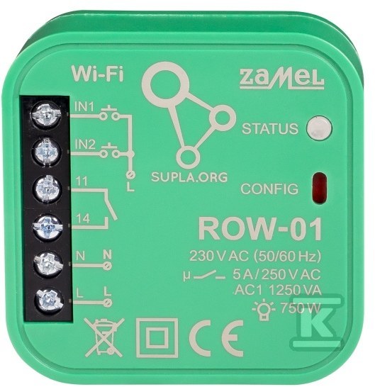 Odbiornik WI-FI dopuszkowy 1-kanałowy dwukierunkowy typ: ROW-01, SUPLA