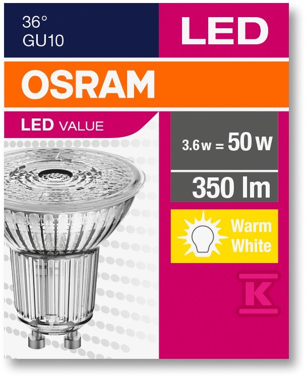 Żarówka LED VALUE PAR16 GU10 4,3W=50W 3000K 350lm 830 230V