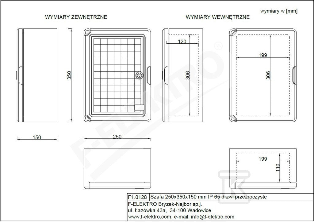 Obudowa 250x350x150 mm IP65 drzwi przeźroczyste