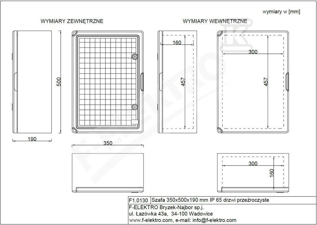 Obudowa 350x500x190 mm IP65 drzwi przeźroczyste