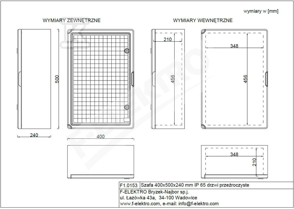 Obudowa 400x500x240 mm IP65 drzwi przeźroczyste