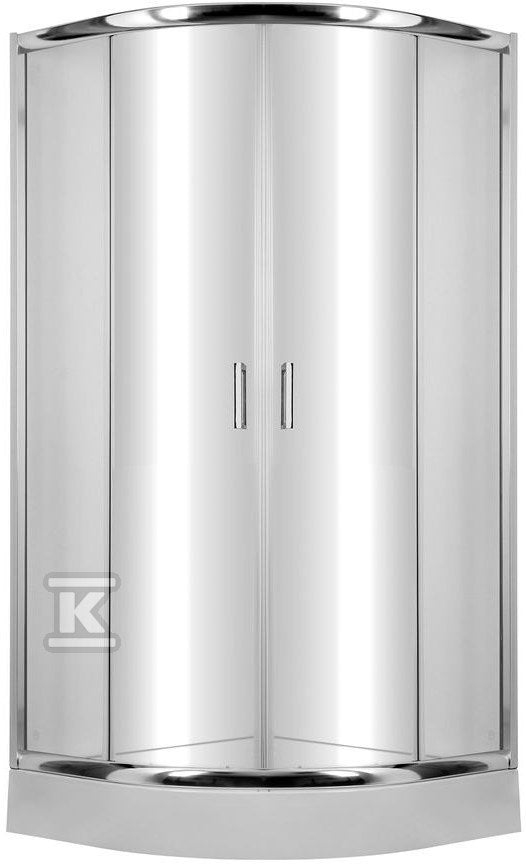 Kabina prysznicowa Onnline 90x90 cm półokrągła R55 szkło transparentne hartowane 5 mm drzwi rozsuwane szerokość wejścia 540 mm profil 0 8 mm z chromowanego aluminium wysokość 185cm