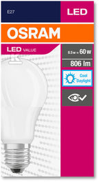 Żarówka LED VALUE E27 8,5W=60W 6500K 806lm 865 A60 230V matowa