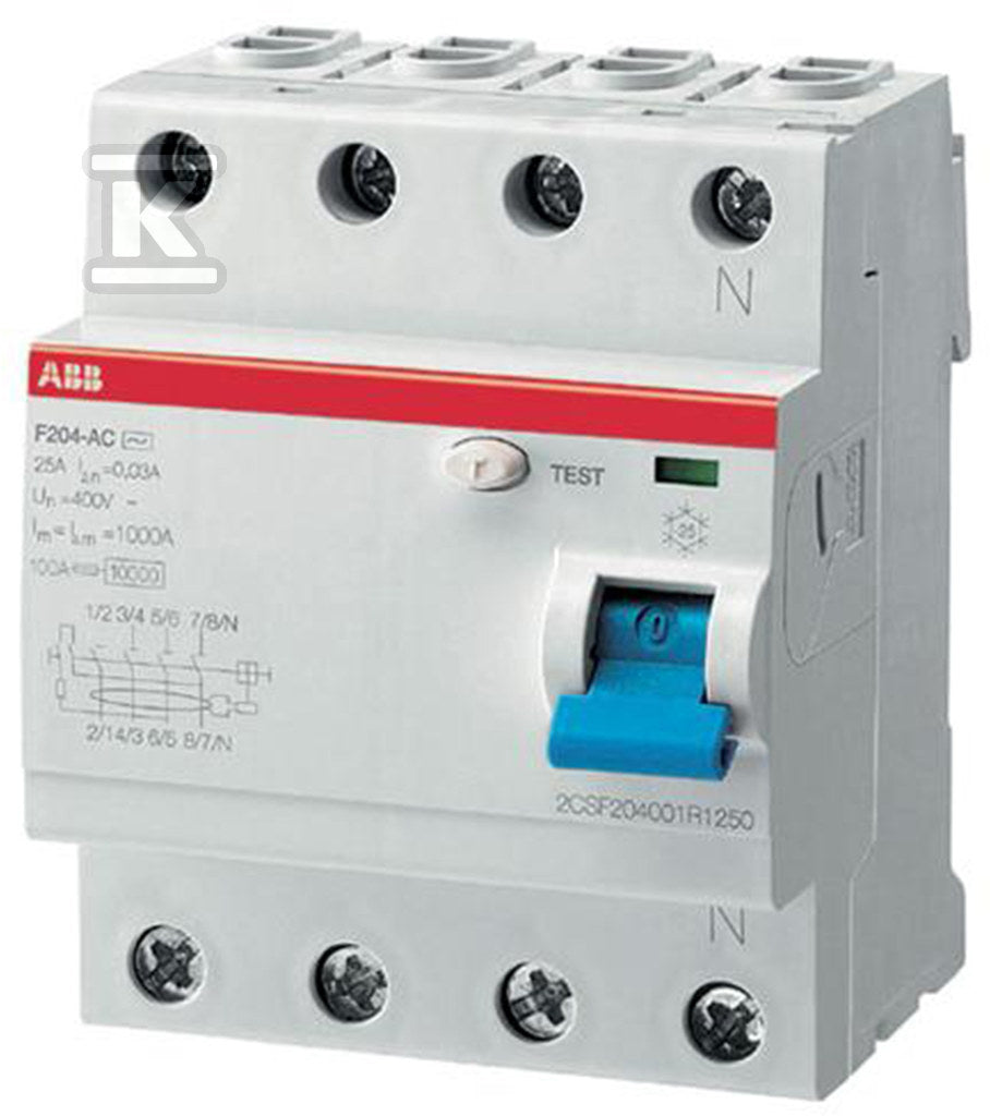 Wyłącznik różnicowo-prądowy, 4P, A, 40A, 30mA, bezzwłoczny F204 A-40/0.03