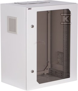 Szafa wisząca 19" 15Ux600x400mm IP 54, ściany boczne pełne, drzwi z szybą, wewnętrzna, RAL 7035