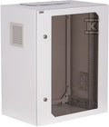 Szafa wisząca 19" 18Ux600x600mm IP 54, ściany boczne pełne, drzwi z szybą, wewnętrzna, RAL 7035