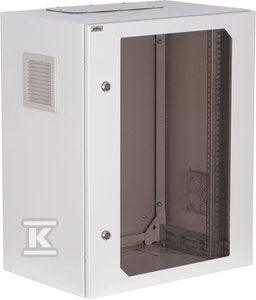 Szafa wisząca 19" 22Ux600x600mm IP 54, ściany boczne pełne, drzwi z szybą, wewnętrzna, RAL 7035