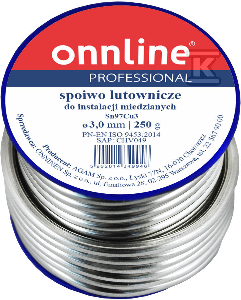 Spoiwo lutownicze/lut miękki Sn97Cu3 3,0mm 250g