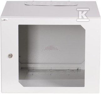 Szafa wisząca 19" 9Ux600x400 mm IP 54, ściany boczne pełne, drzwi z szybą, wewnętrzna, RAL 7035