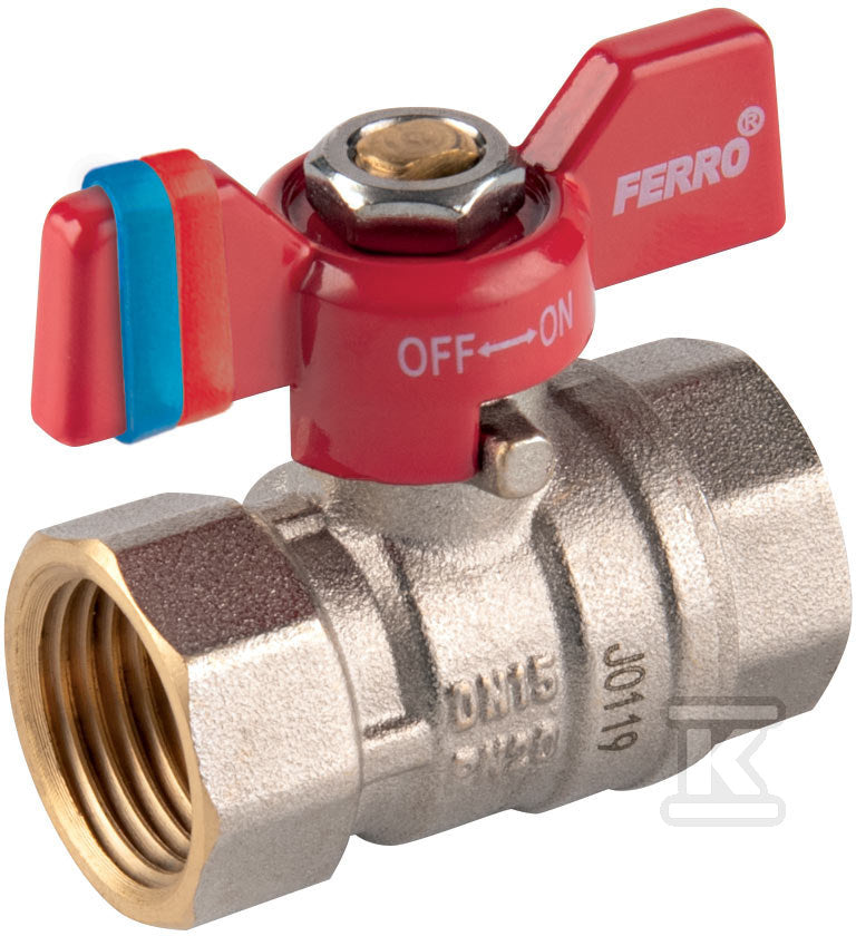 Kurek kulowy nakrętno-nakrętny z motylkiem, 1/2", F-Comfort