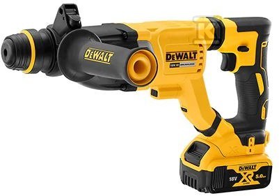 DEWALT System aku 18V Młotowiertarka XR SDS-Plus 3.0J, 28mm, silnik bezszczotkowy, AVC 9.1m/s, 0-1165obr./min, 0-4300ud./min, waga 3.3kg (z aku), 1 akumulator 5.0Ah, ładowarka, kufer