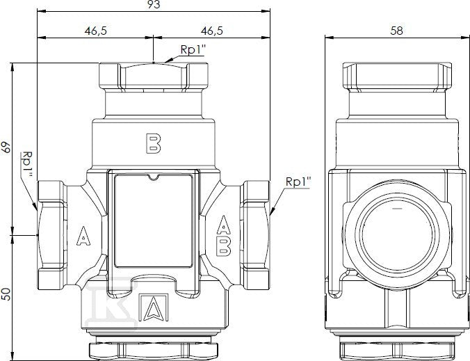 Zawór temperaturowy ATV 334, DN25, Rp1 ", kvs 9, 50°C