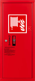 Hydrant DN25 zawieszany boczny, wąż 30m półsztywny, zamek patent, RAL 3000 prawy