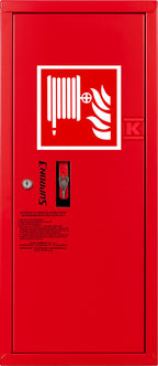 Hydrant DN25 zawieszany boczny, wąż 30m półsztywny, zamek patent, RAL 3000 prawy
