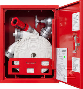 Hydrant DN52 zawieszany z kołyską, wąż 2x20, gł. 240mm, zamek patent RAL 3000