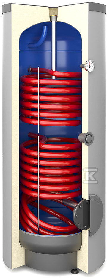 Wymiennik biwalentny 500l SGW(S)B TOWER BIWAL z dwiema wężownicami spiralnymi, emaliowany, twarda pianka poliuretanowa, skay, pionowy wolnostojący
