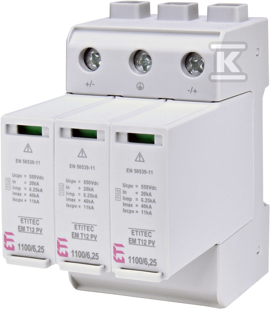 Ogranicznik przepięć T1 T2 (B i C) do systemów PV ETITEC EM T12 PV 1100/6,25 Y