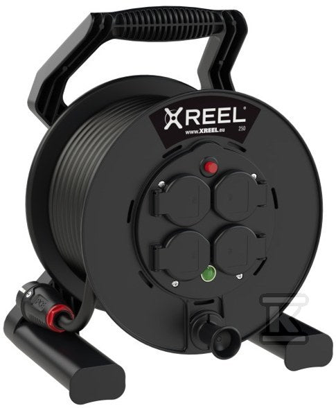 Przedłużacz zwijany jednofazowy na bębnie z tworzywa typ "XREEL" - wejście 40 mb H05RR-F 3x1,5 (OW) wtyczka gumowa 16A wyjście 4xGS termik IP44