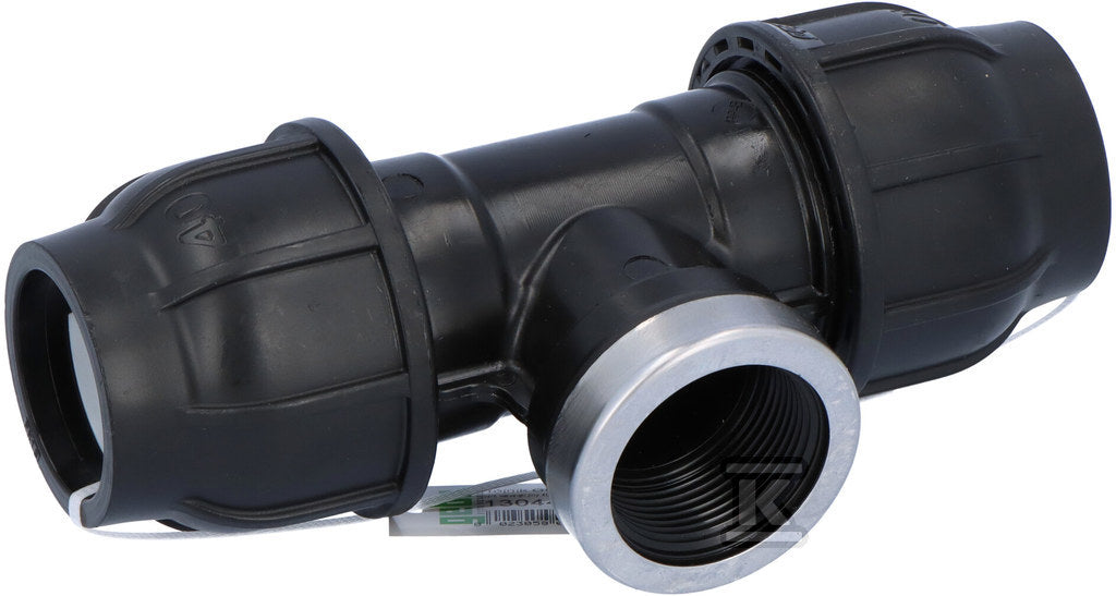 Trójnik zaciskowy PP 90st. 40x5/4"x40 GW gwint wewnętrzny PN16, do rur PE, kolor czarny