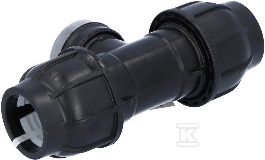Trójnik zaciskowy PP 90st. 40x5/4"x40 GW gwint wewnętrzny PN16, do rur PE, kolor czarny