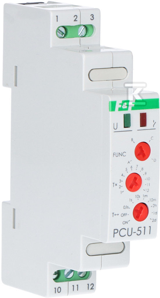 Przekaźnik czasowy PCU-511 wielofunkcyjny, styki:1P , U=230V, I=10A, 1 moduł