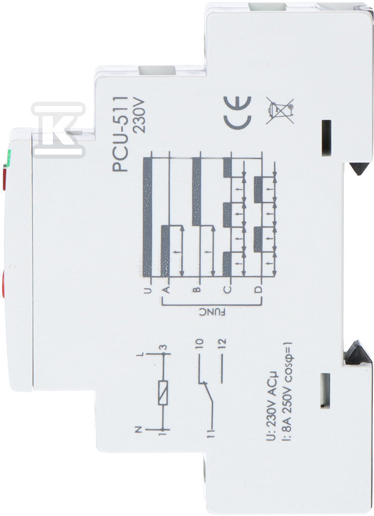 Przekaźnik czasowy PCU-511 wielofunkcyjny, styki:1P , U=230V, I=10A, 1 moduł
