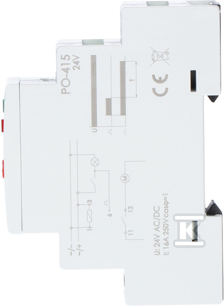 Przekaźnik czasowy PO-415 z opóźnionym odpadaniem, styki: 1P, U=24V, I=10A, 1 moduł