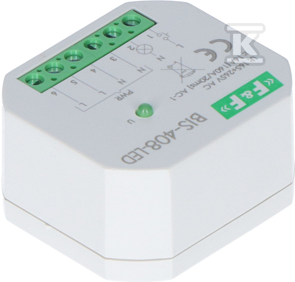 Przekaźnik bistabilny, podtynkowy, do podświetlanych przycisków z przekaźnikiem inrush 160A/20ms BIS-408-LED