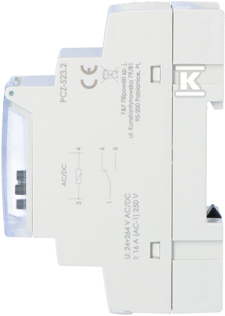 Zegar sterujący programowalny PCZ-523 impulsowy, 2x125 wpisów, styk: 1P, I=16A, 24÷264V AC/DC, 2 moduły