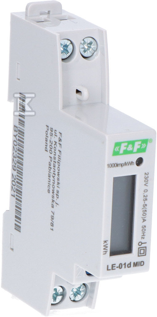 Licznik energii elektrycznej LE-01d - jednofazowy, wyświetlacz LCD, kl.1, 5(45)A