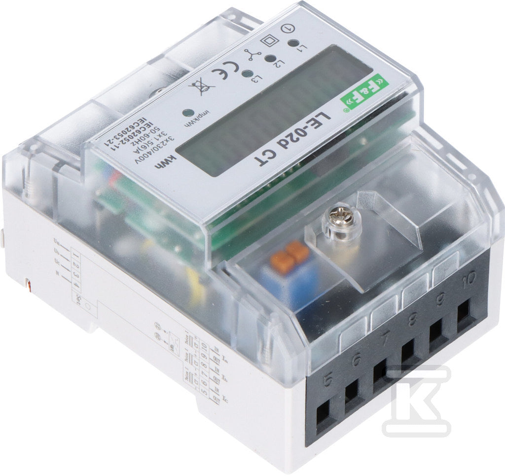 Licznik energii elektrycznej LE-02d CT - trójfazowy z programowalną przekładnią, wyświetlacz LCD, kl.1