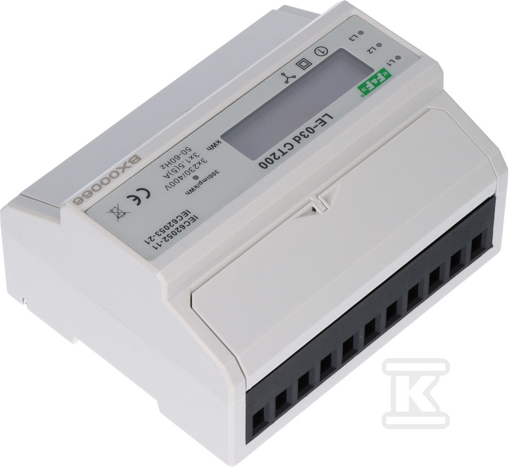 Licznik energii elektrycznej LE-03d CT-200 - trójfaz., wyświetlacz LCD, kl.1, wej. pom. 3x5A [przekładnik 200/5]
