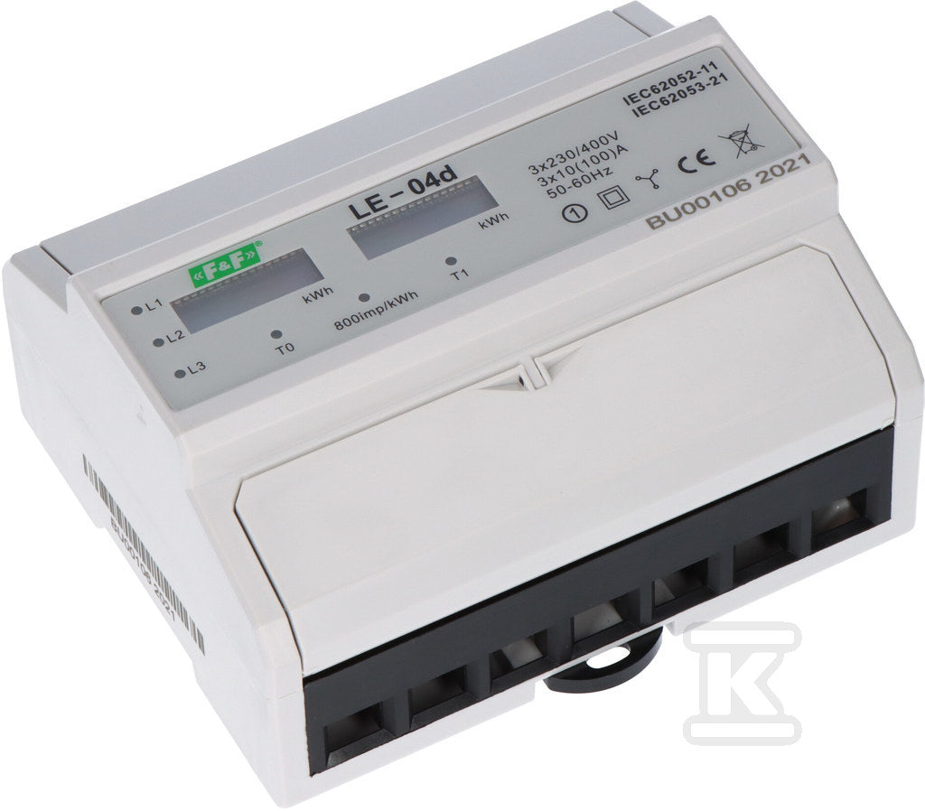 Licznik energii elektrycznej LE-04D - trójfaz., dwutaryfowy, LCD, kl.1, 3x230, 400V, 3x10(100A)