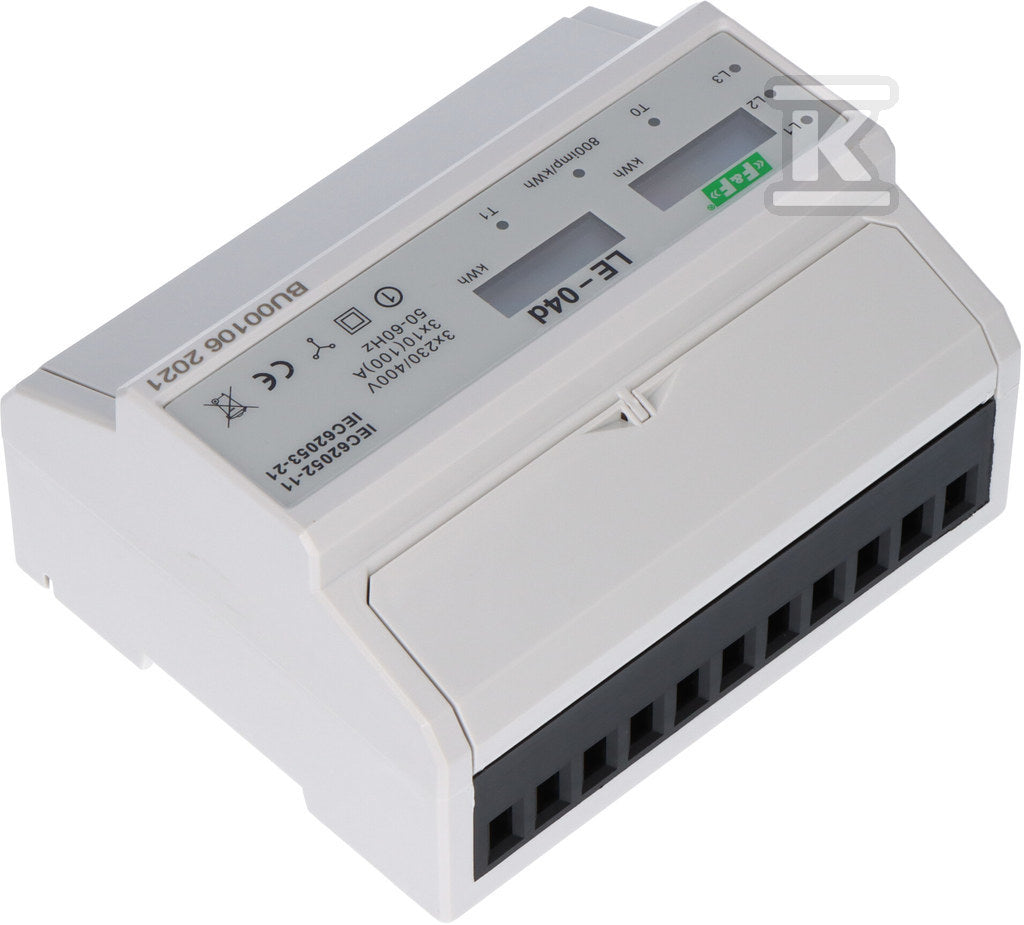 Licznik energii elektrycznej LE-04D - trójfaz., dwutaryfowy, LCD, kl.1, 3x230, 400V, 3x10(100A)