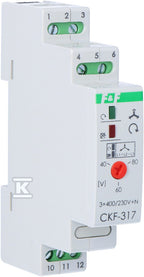 Czujnik kolejności i zaniku fazy CKF-317 styki: 1P, I=10A, próg regulowany:165-180V, 1 moduł