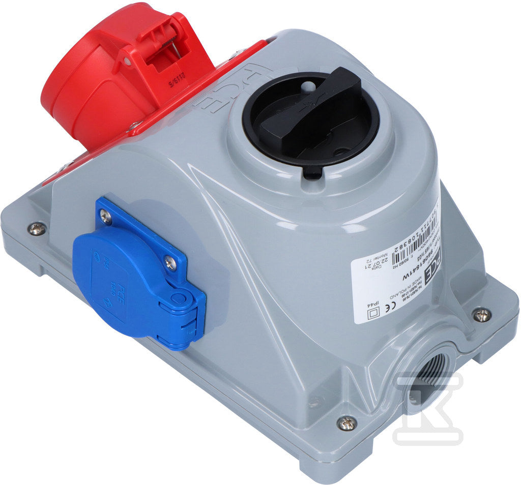 Gniazdo stałe z wyłącznikiem typ "Combo-Pol" 16A 400V 3P+Z+N, gniazdo 230V IP44