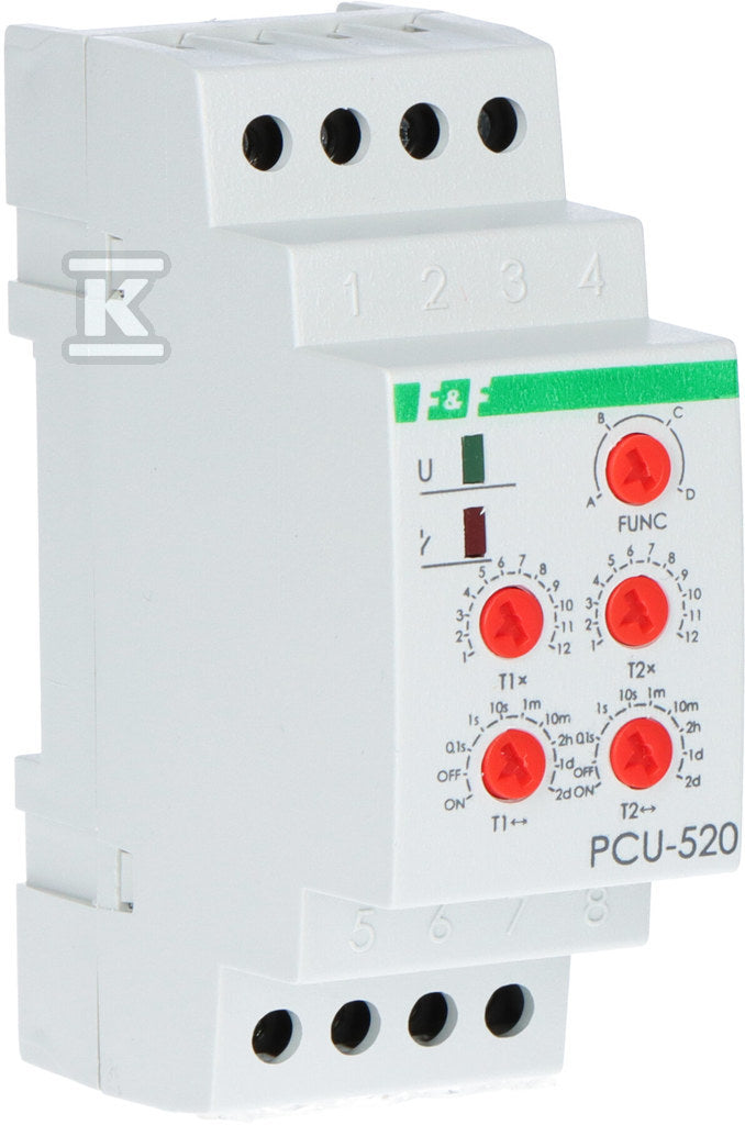 Przekaźnik czasowy 2-funkcyjny (nastawa 2 czasów T1 T2, styk: 2xNO/NC 12-264V PCU-520UNI