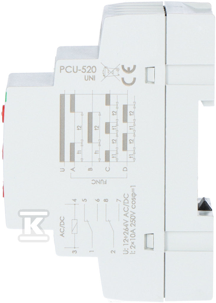 Przekaźnik czasowy 2-funkcyjny (nastawa 2 czasów T1 T2, styk: 2xNO/NC 12-264V PCU-520UNI