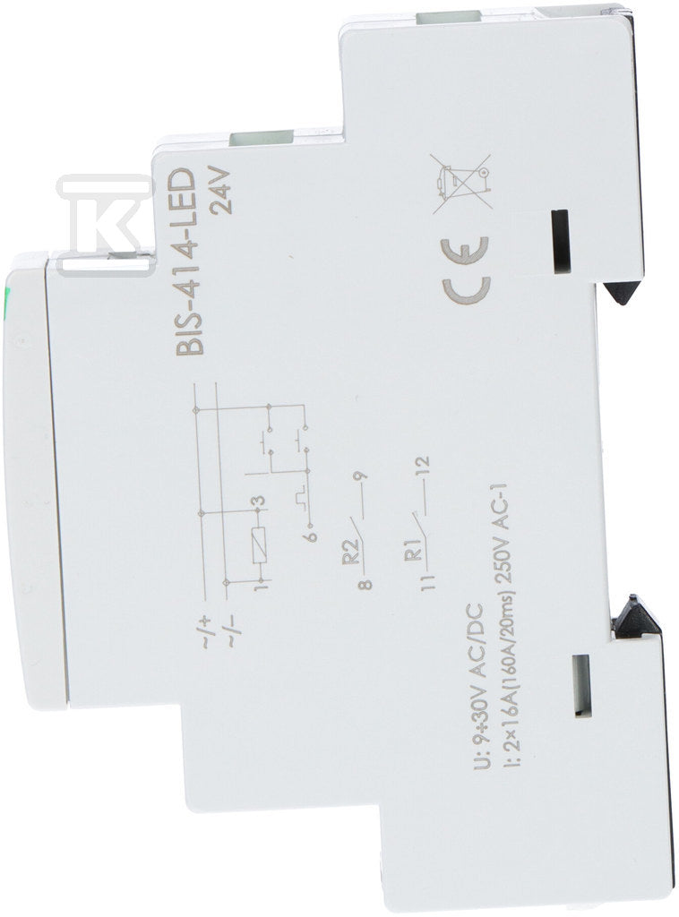 Przekaźnik bistabilny, sekwencyjny, na szynę DIN, z przekaźnikiem inrush 160A/20ms 24V BIS-414-LED-24V