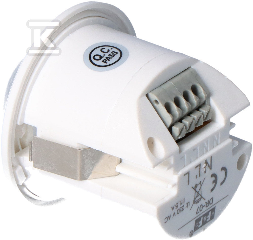 DR-07 Czujnik ruchu PIR 360°, Un=230V AC, P=300W, montaż sufitowy, biały
